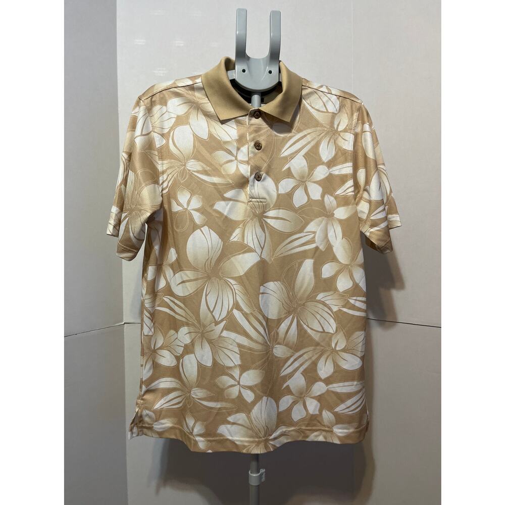 Monterey Club Men’s Beige Floral Polo Shirt Golf Casual Size M